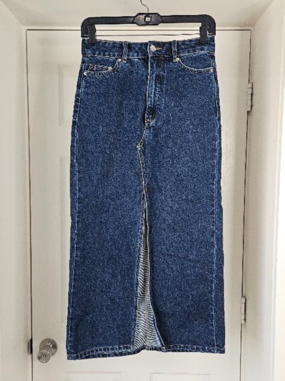 H&M Denim Blue Cotton Navy Boho XS 2 Jean Midi Maxi Western Cowgirl Skirt Coast